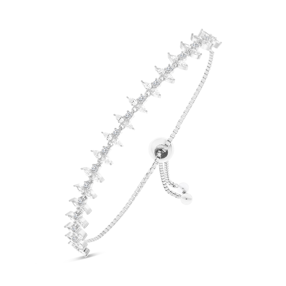 Sterling Silver 925 Bracelet Rhodium Plated Embedded With White CZ