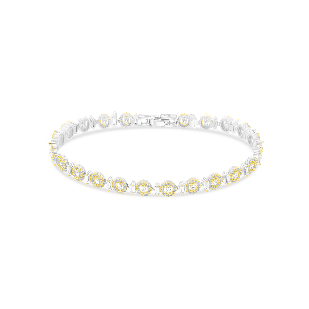 Sterling Silver 925 Bracelet Rhodium And Gold Plated Embedded With White CZ