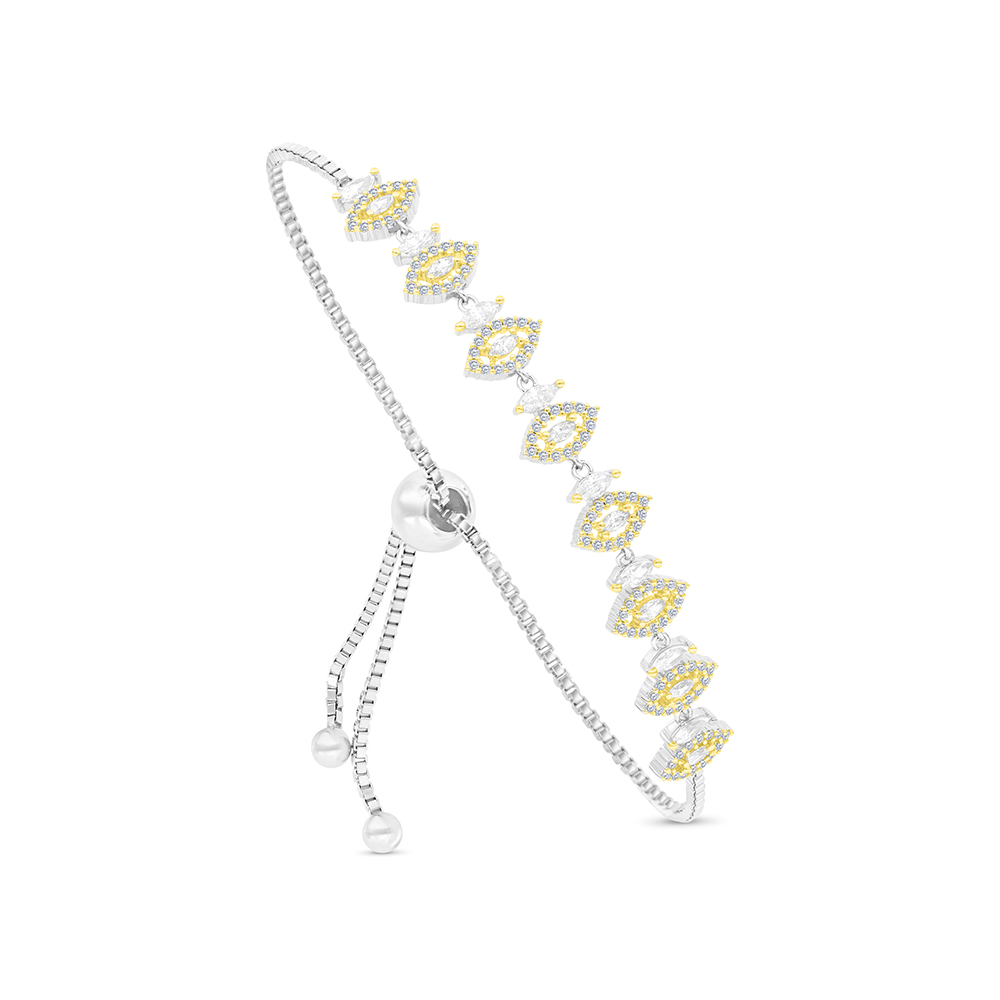 Sterling Silver 925 Bracelet Rhodium And Gold Plated Embedded With White CZ