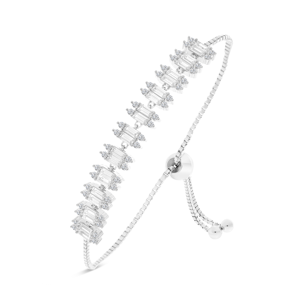 Sterling Silver 925 Bracelet Rhodium Plated Embedded With White CZ