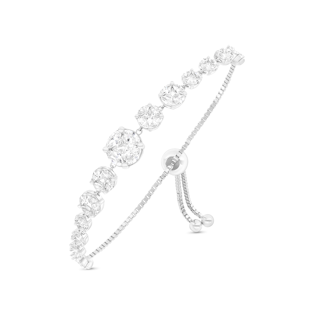 Sterling Silver 925 Bracelet Rhodium Plated Embedded With White CZ