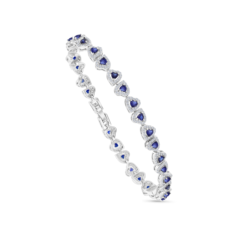 Sterling Silver 925 Bracelet Rhodium Plated Embedded With Sapphire Corundum And White CZ