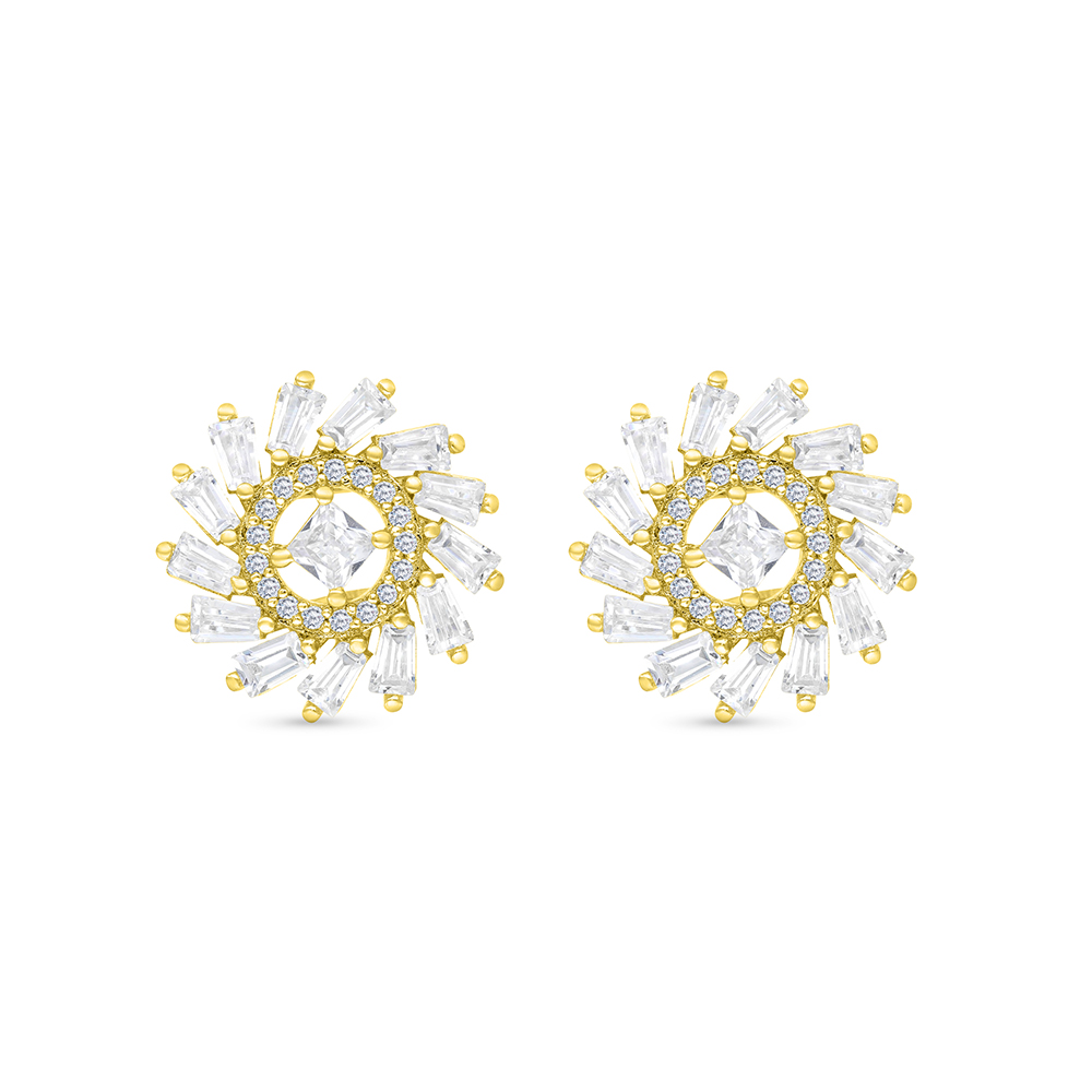 Sterling Silver 925 Earring Gold Plated Embedded With White CZ