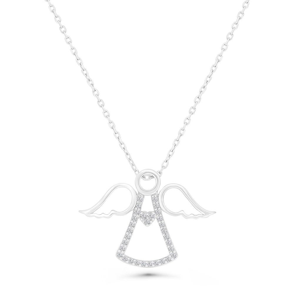 Sterling Silver 925 Necklace Rhodium Plated Embedded With White CZ