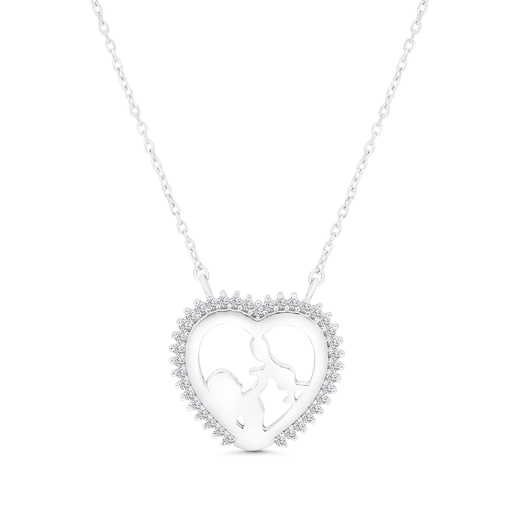 Sterling Silver 925 Necklace Rhodium Plated Embedded With White CZ