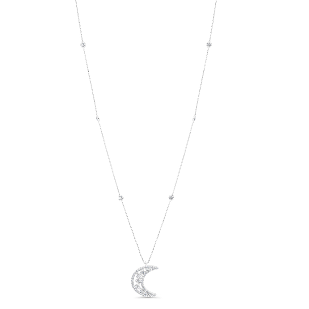 Sterling Silver 925 Necklace Rhodium Plated Embedded With White CZ