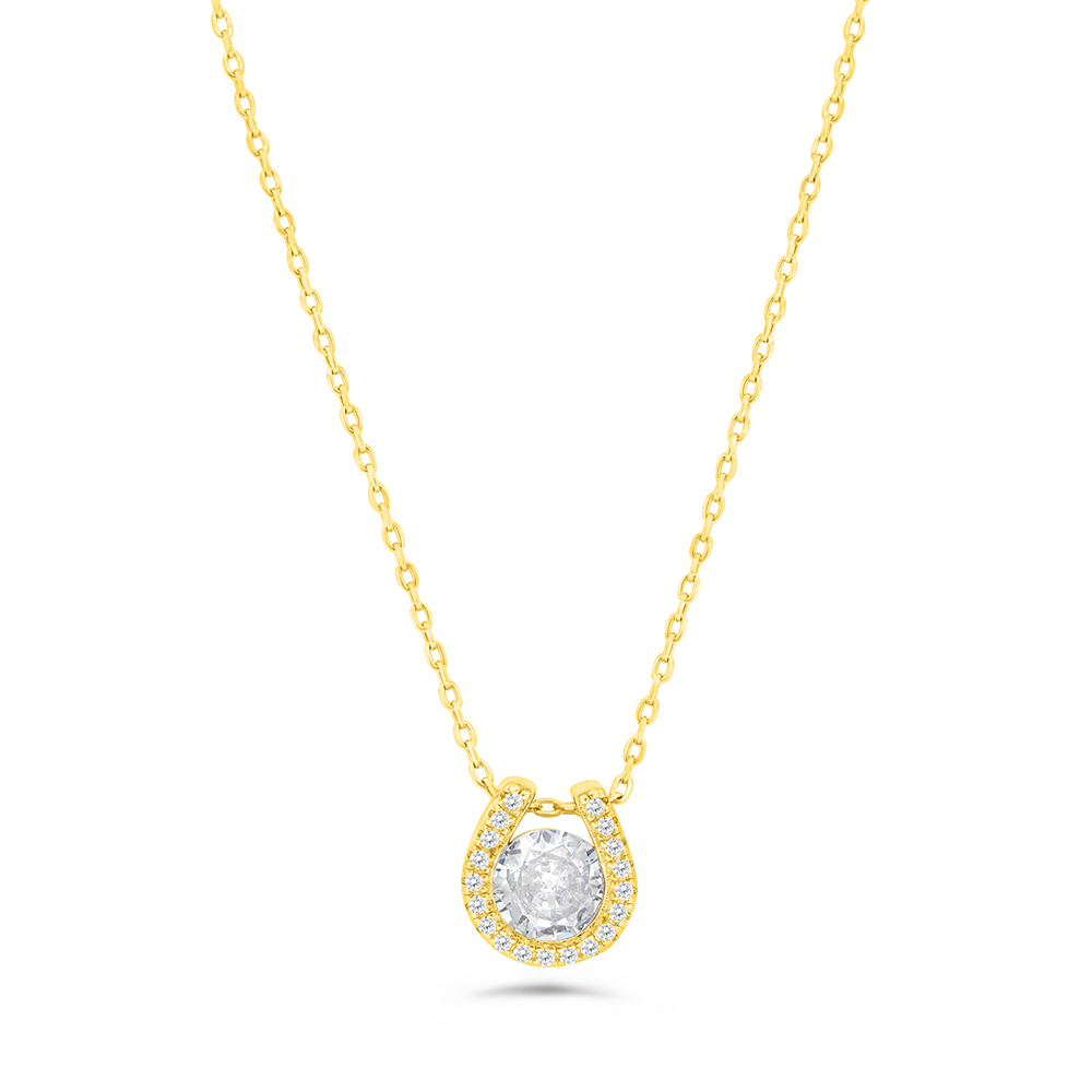 Sterling Silver 925 Necklace Gold Plated Embedded With White CZ