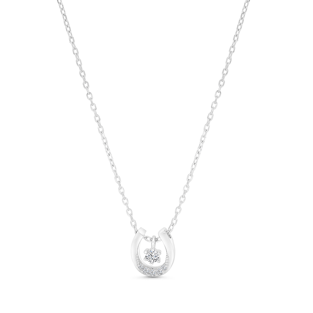 Sterling Silver 925 Necklace Rhodium Plated Embedded With White CZ