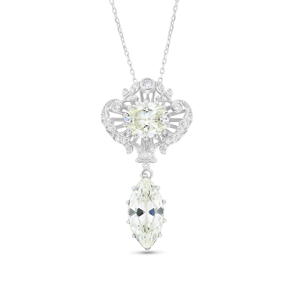 Sterling Silver 925 Necklace Rhodium Plated Embedded With Yellow Zircon And White CZ