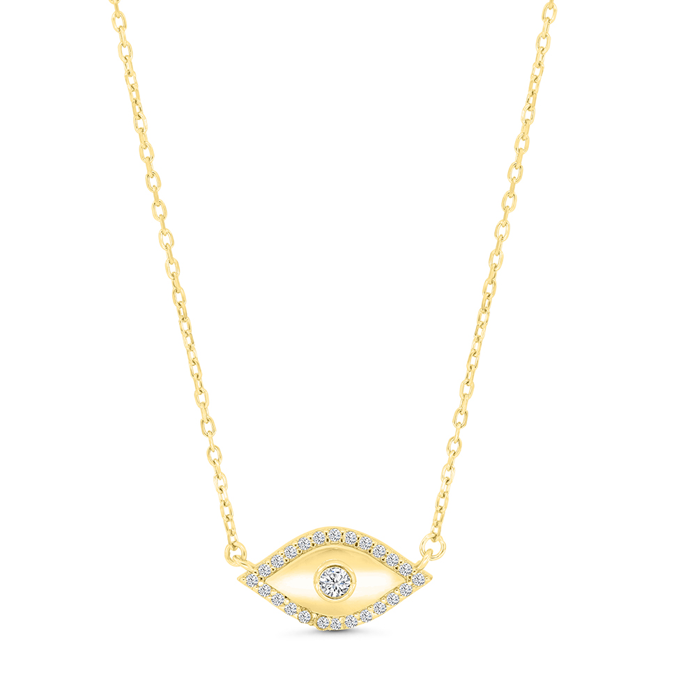 Sterling Silver 925 Necklace Gold Plated Embedded With White CZ