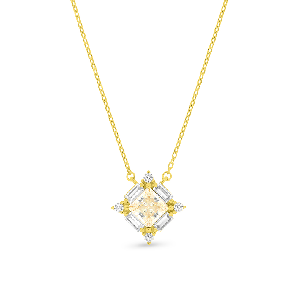 Sterling Silver 925 Necklace Gold Plated Embedded With White CZ