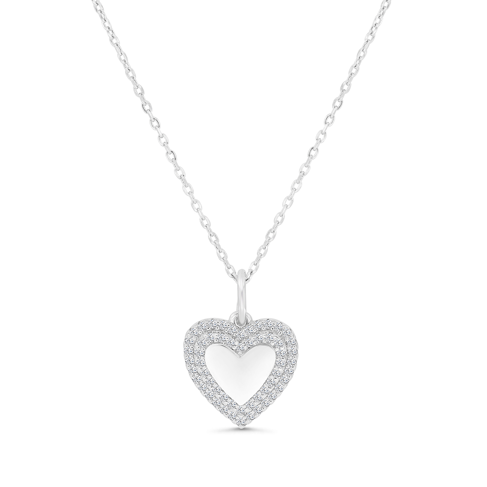 Sterling Silver 925 Necklace Rhodium Plated Embedded With White CZ