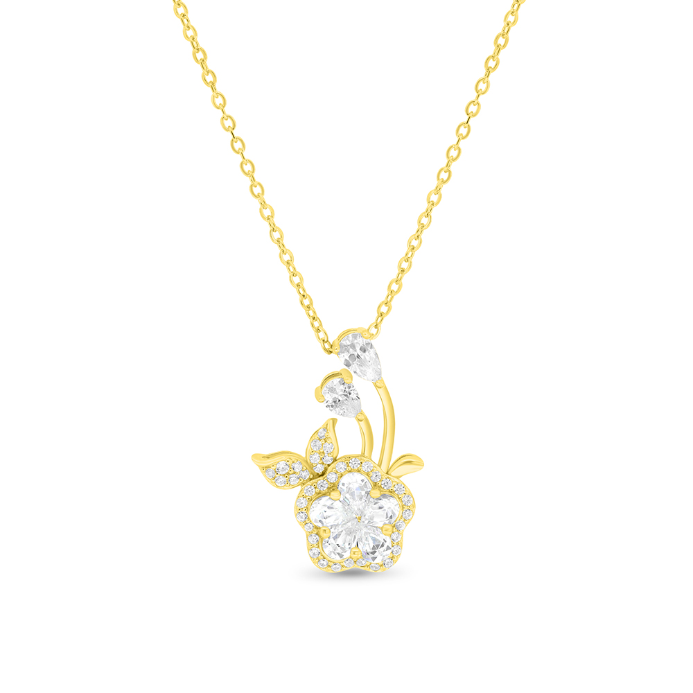 Sterling Silver 925 Necklace Gold Plated Embedded With White CZ