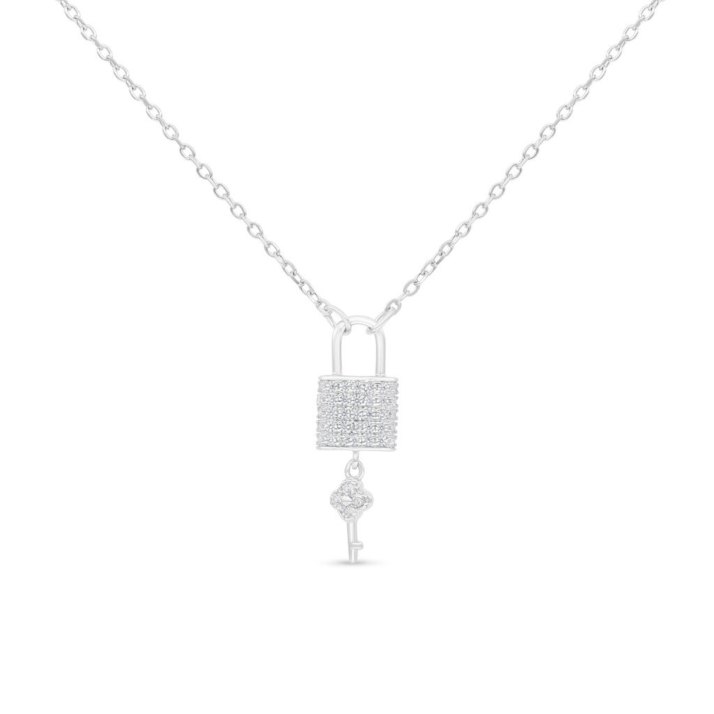 Sterling Silver 925 Necklace Rhodium Plated Embedded With White CZ