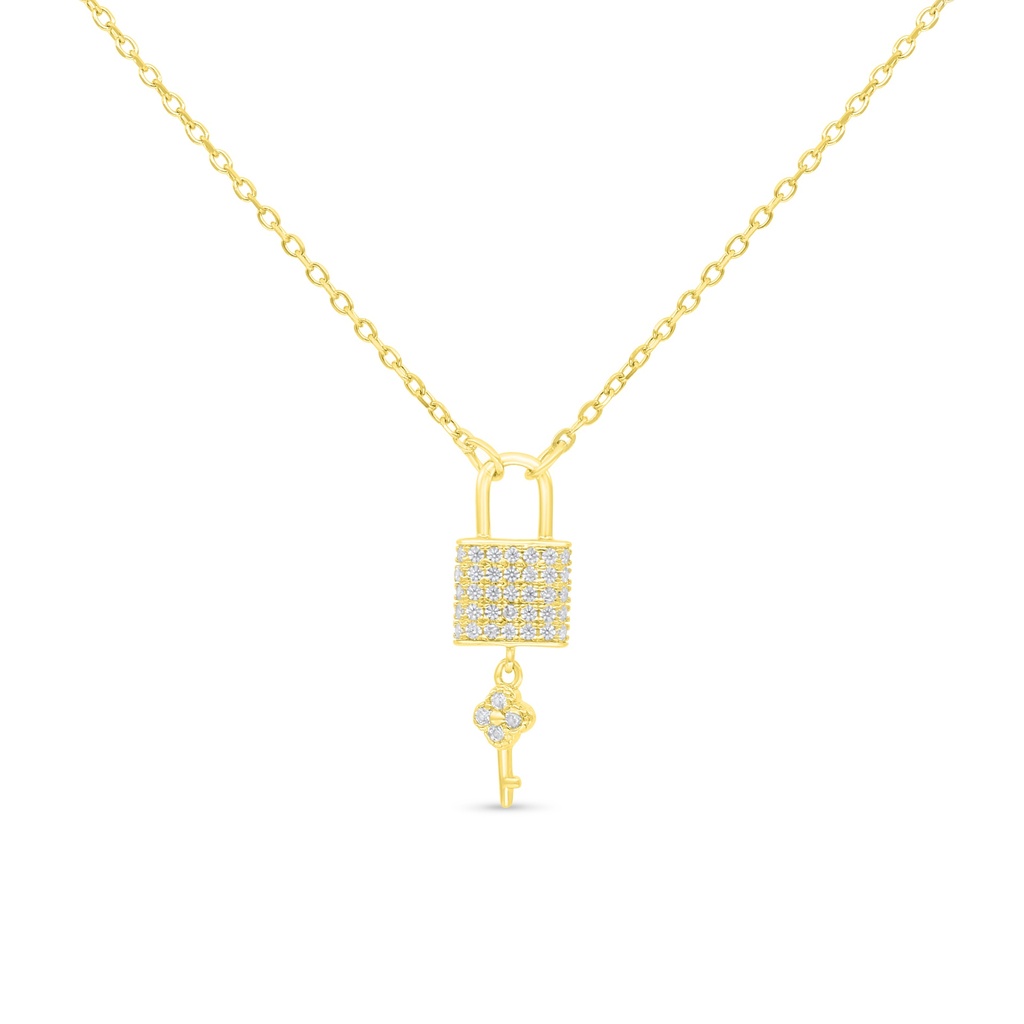 Sterling Silver 925 Necklace Gold Plated Embedded With White CZ
