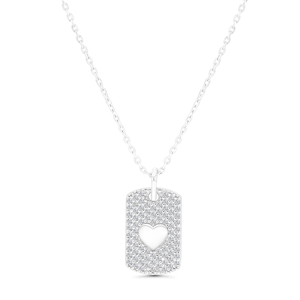 Sterling Silver 925 Necklace Rhodium Plated Embedded With White CZ