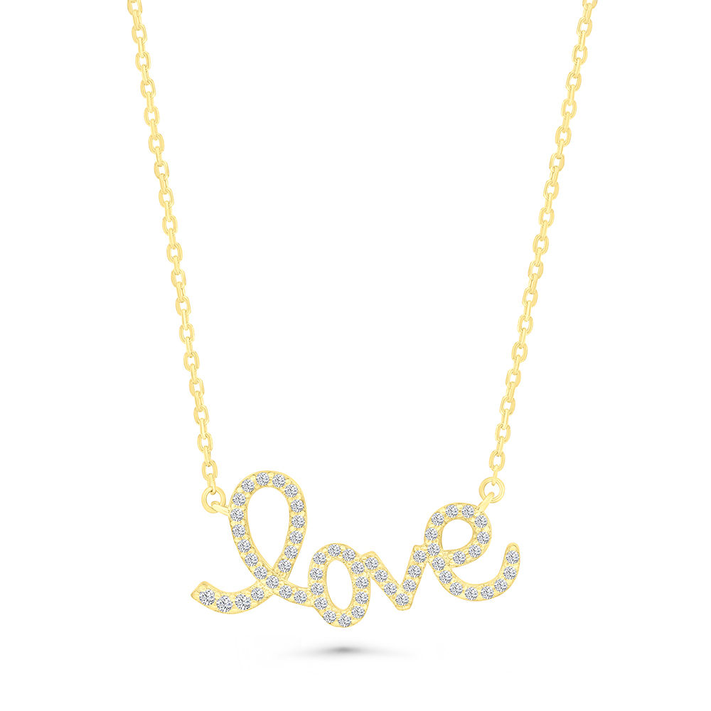 Sterling Silver 925 Necklace Gold Plated Embedded With White CZ