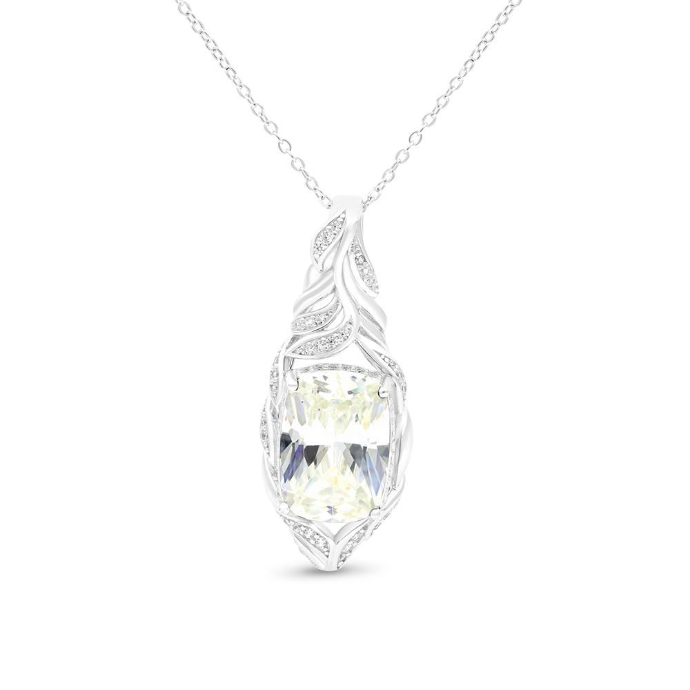 Sterling Silver 925 Necklace Rhodium Plated Embedded With Yellow Zircon And White CZ