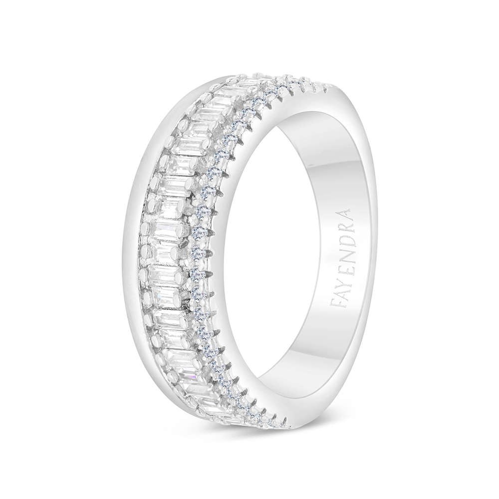 Sterling Silver 925 Ring Rhodium Plated Embedded With White CZ