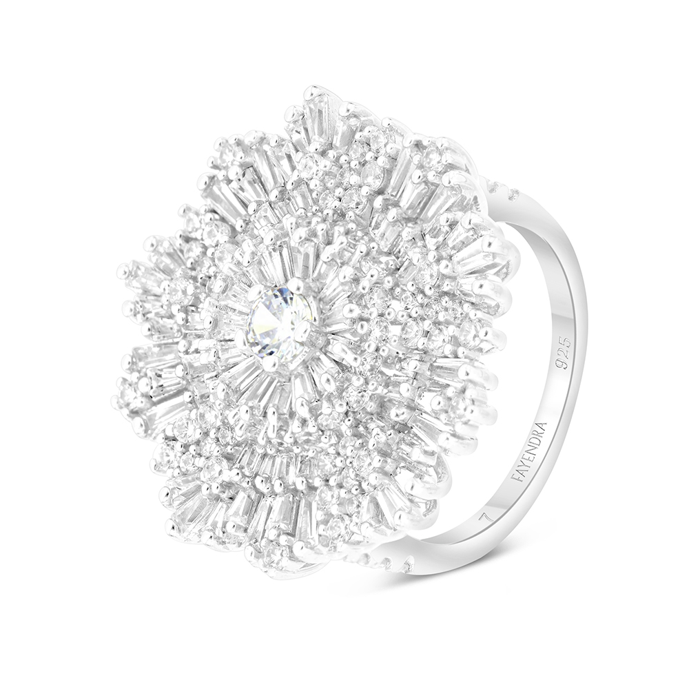 Sterling Silver 925 Ring Rhodium Plated Embedded With White CZ