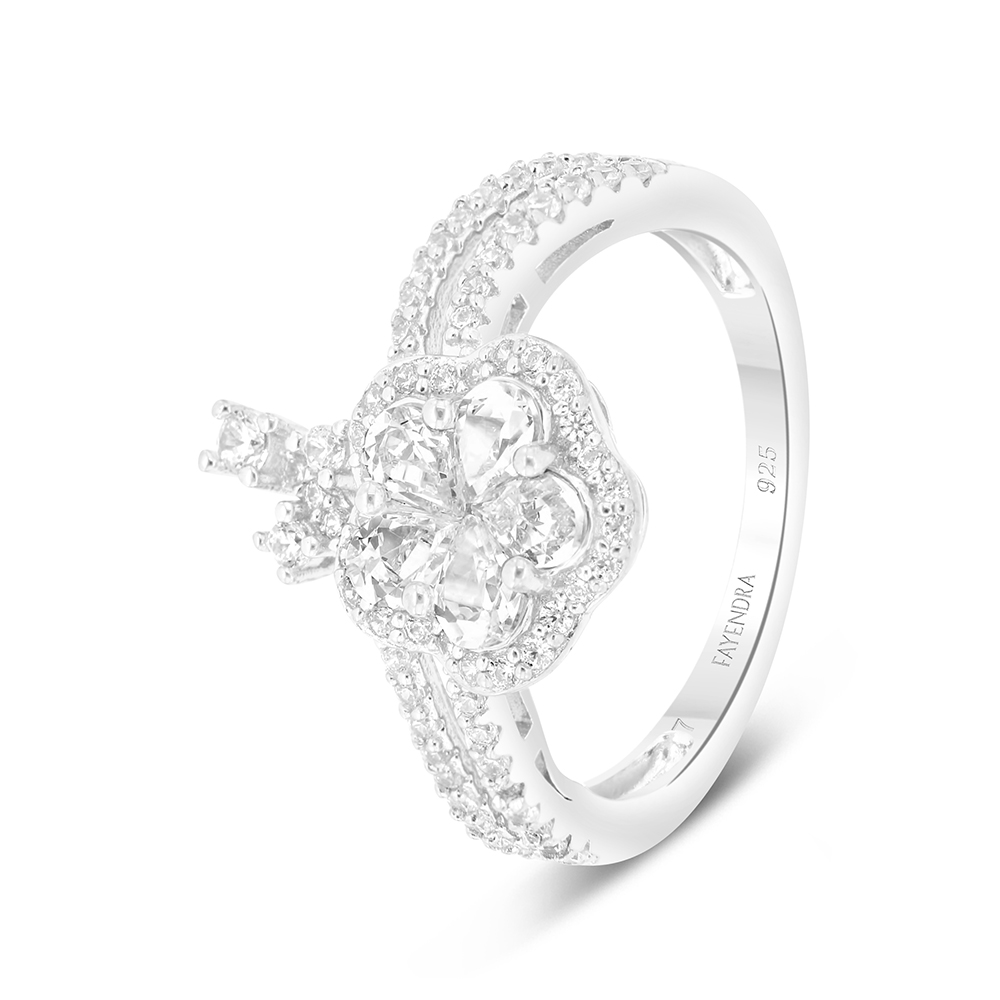 Sterling Silver 925 Ring Rhodium Plated Embedded With White CZ