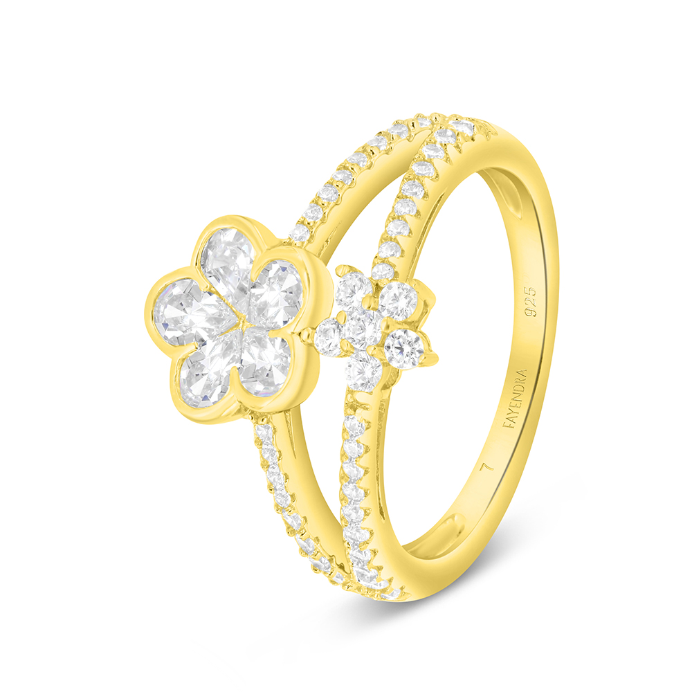 Sterling Silver 925 Ring Gold Plated Embedded With White CZ