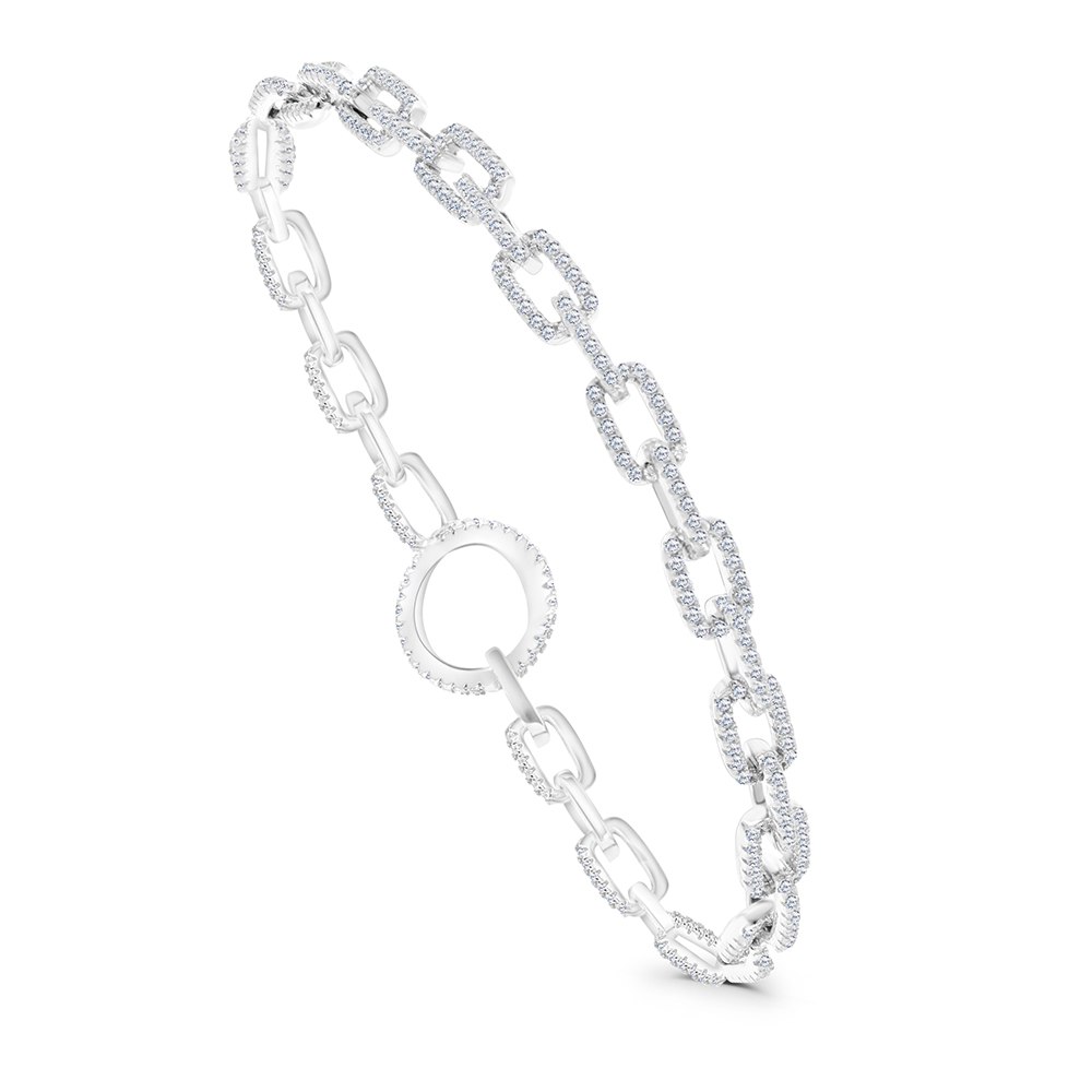 Sterling Silver 925 Bracelet Rhodium Plated Embedded With White CZ