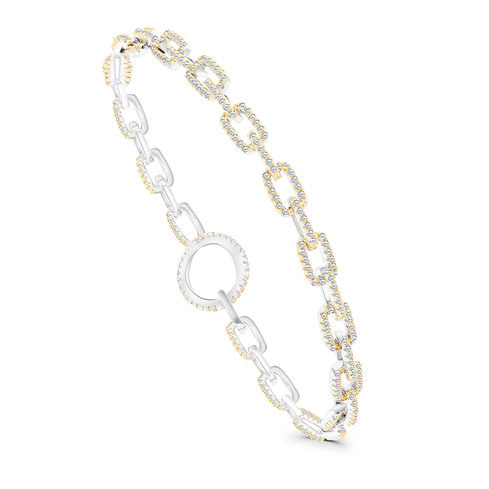 Sterling Silver 925 Bracelet Rhodium And Gold Plated Embedded With White CZ
