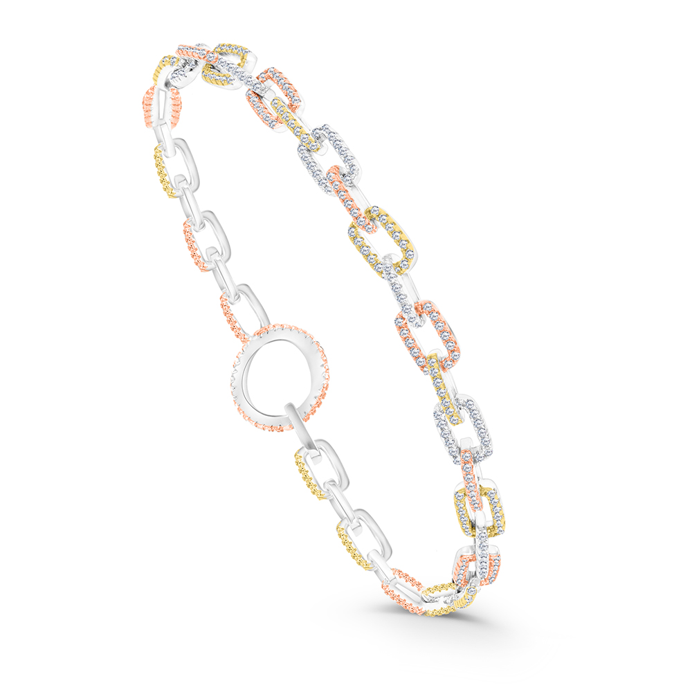 Sterling Silver 925 Bracelet Rhodium And Gold And Rose Gold Plated Embedded With White CZ