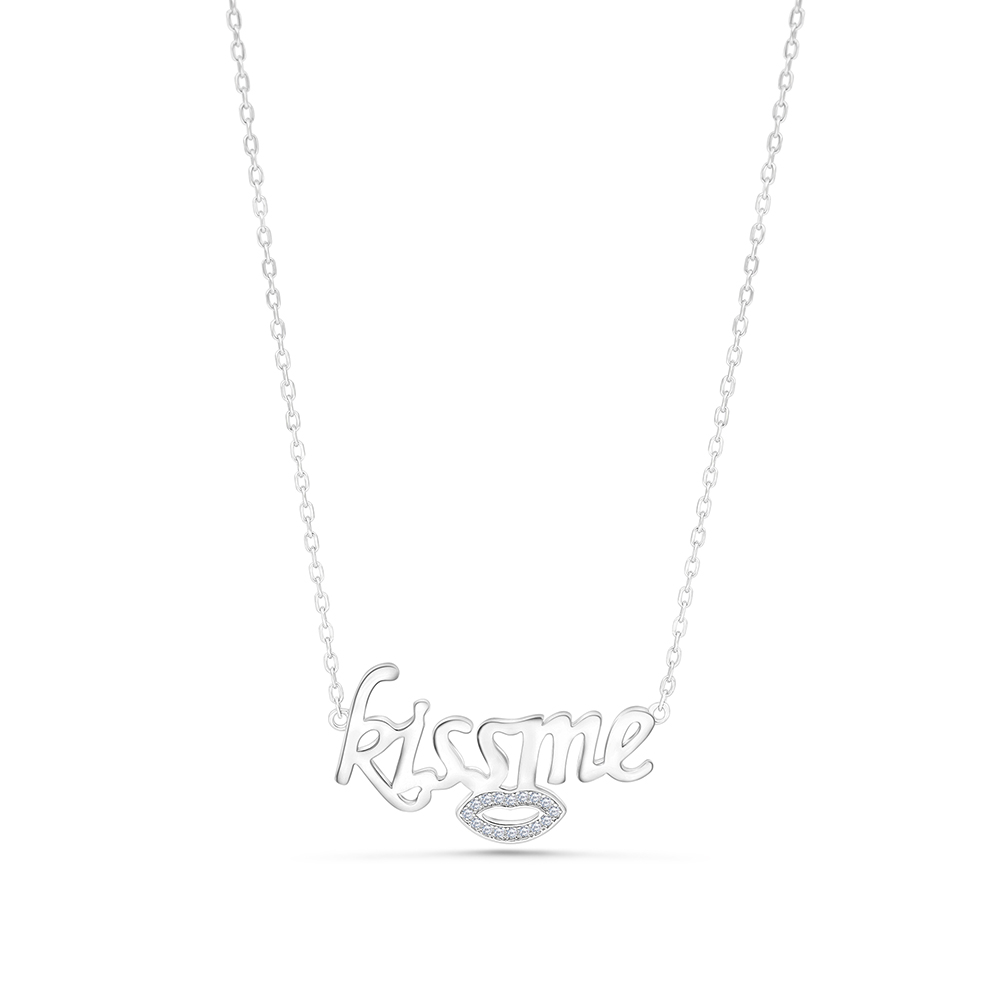 Sterling Silver 925 Necklace Rhodium Plated Embedded With White CZ