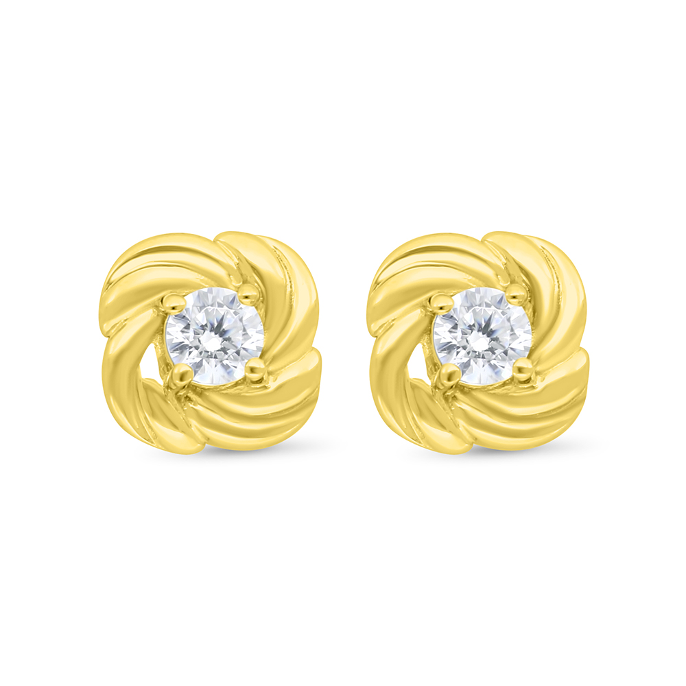 Sterling Silver 925 Earring Gold Plated Embedded With White Zircon