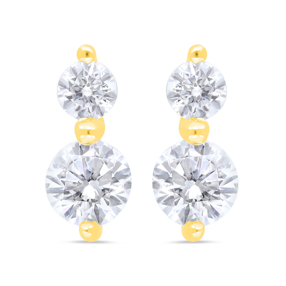 Sterling Silver 925 Earring Gold Plated Embedded With White Zircon