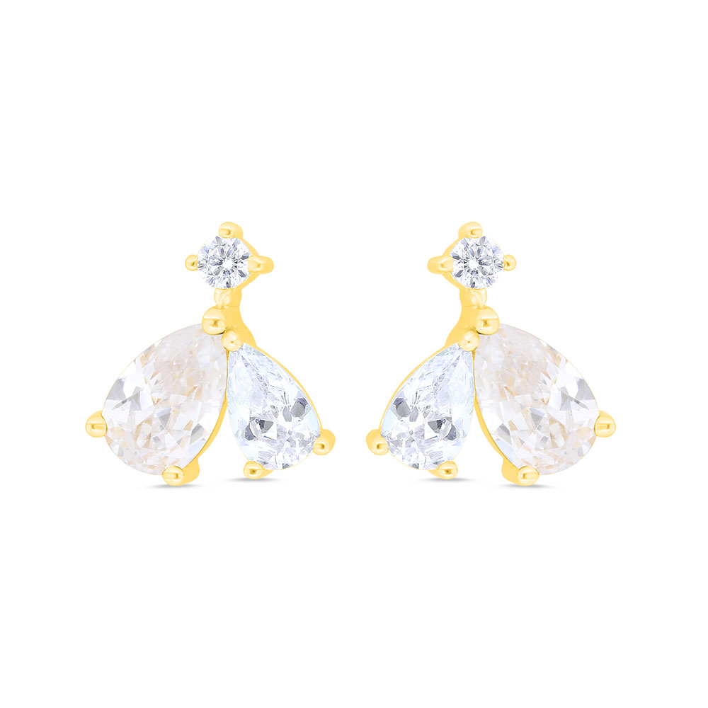 Sterling Silver 925 Earring Gold Plated Embedded With White Zircon