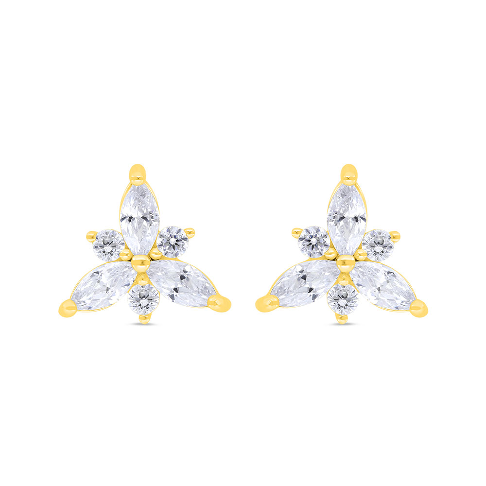 Sterling Silver 925 Earring Gold Plated Embedded With White Zircon