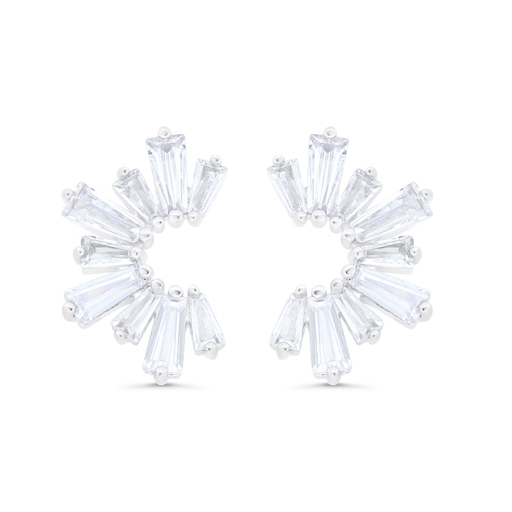 Sterling Silver 925 Earring Rhodium Plated Embedded With White Zircon 