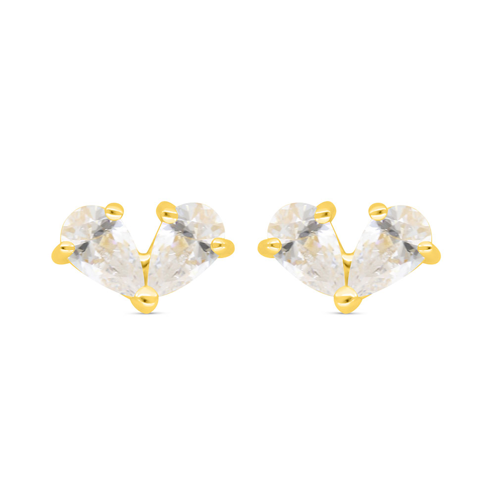 Sterling Silver 925 Earring Golden Plated Embedded With White Zircon