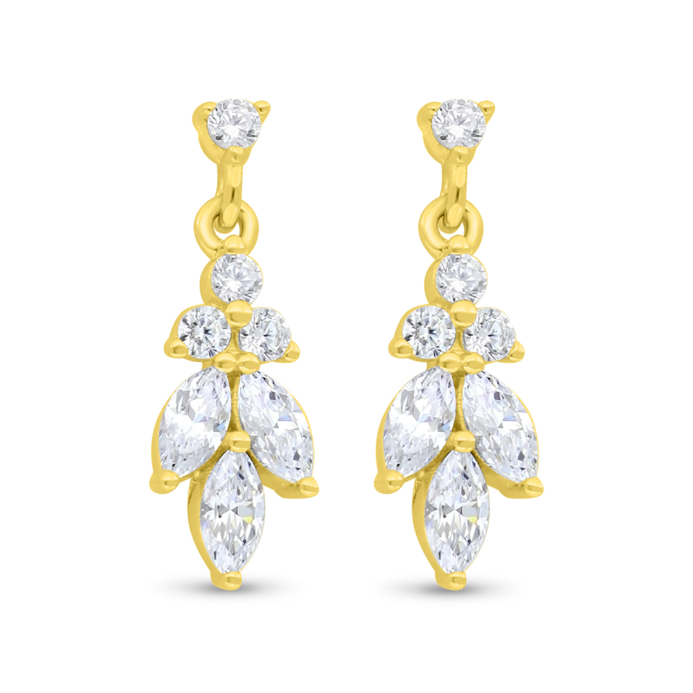 Sterling Silver 925 Earring Gold Plated Embedded With White Zircon