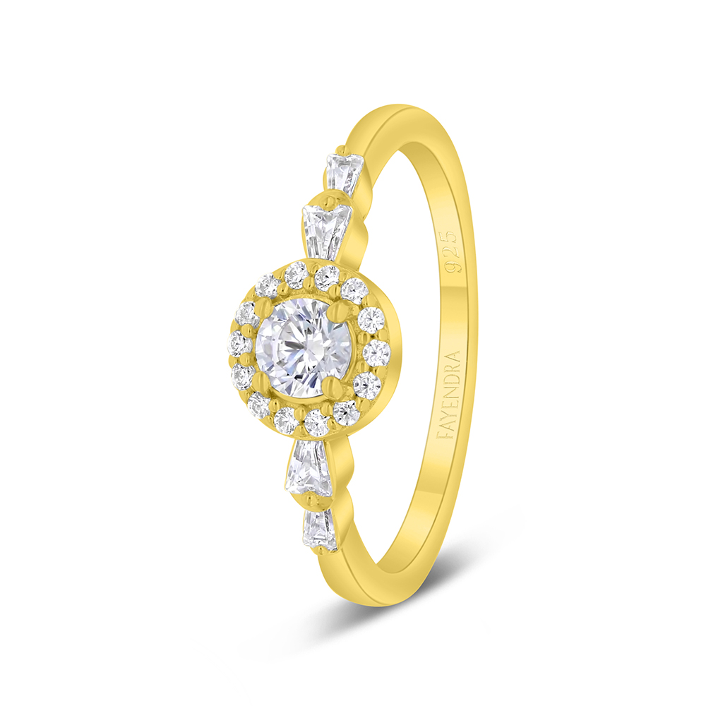 Sterling Silver 925 Ring Gold Plated Embedded With White Zircon