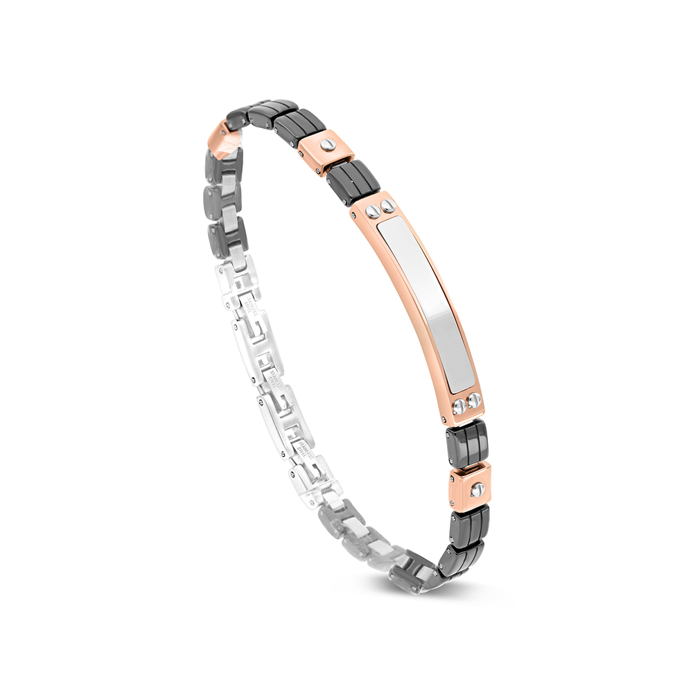 Stainless Steel Bracelet, Rhodium And Black And Rose Gold Plated 316L