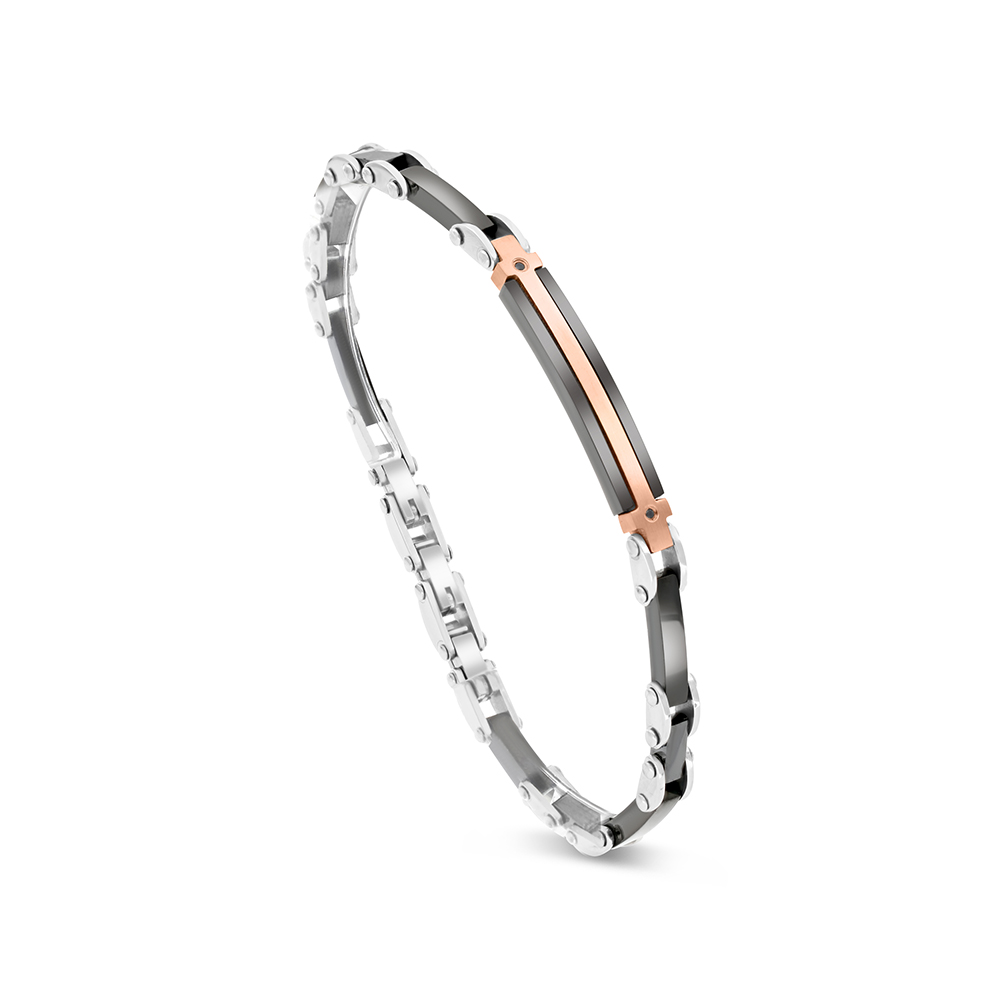 Stainless Steel 316L Bracelet, Rhodium And Black And  Rose Gold Plated And Ceramic For Men's Embedded With Black CZ