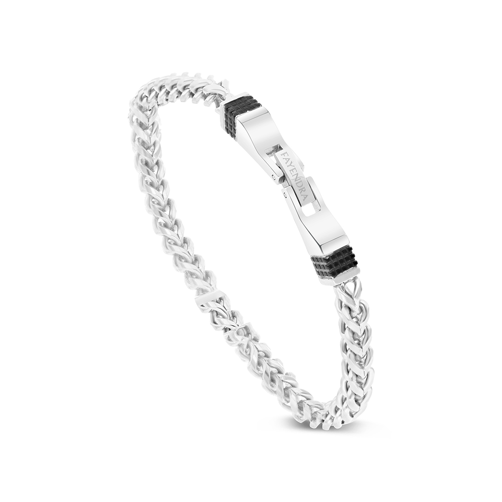 Stainless Steel Bracelet, Rhodium And Black Plated For Men 316L