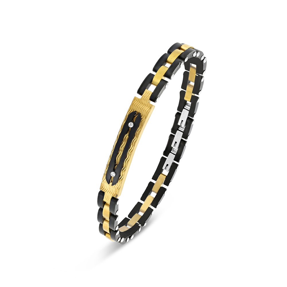 Stainless Steel Bracelet, Rhodium And Black And Gold Plated For Men 316L