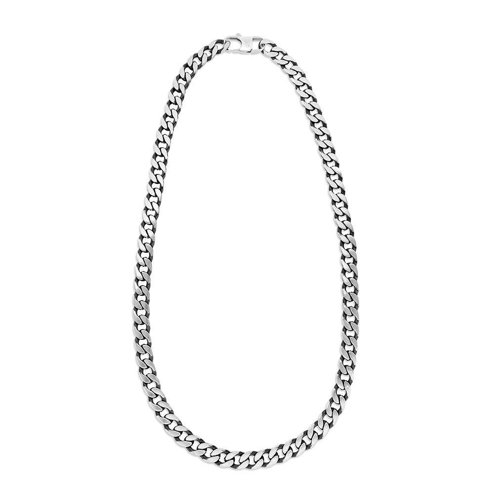 Stainless Steel Necklace, Rhodium And Black Plated For Men 304L