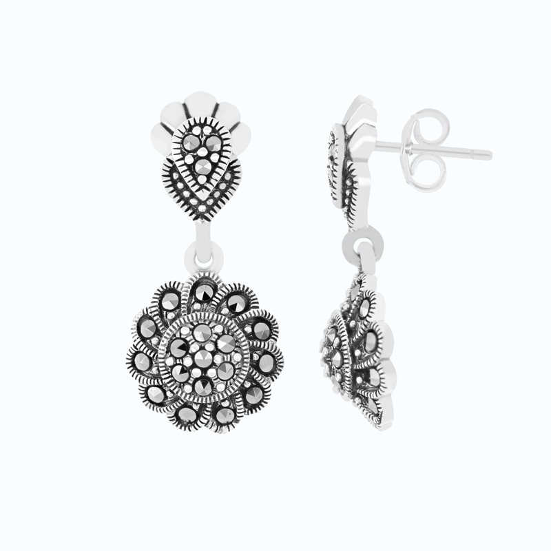 Sterling Silver 925 Earring Embedded With Marcasite Stones