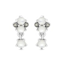 Sterling Silver 925 Earring Embedded With Natural White Shell And Marcasite Stones