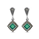 Sterling Silver 925 Earring Embedded With Natural Green Agate And Marcasite Stones