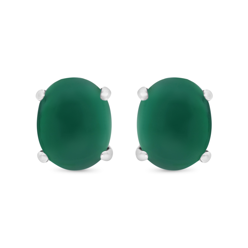 Sterling Silver 925 Earring Embedded With Natural Green Agate