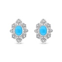 Sterling Silver 925 Earring Embedded With Natural Processed Turquoise And Marcasite Stones