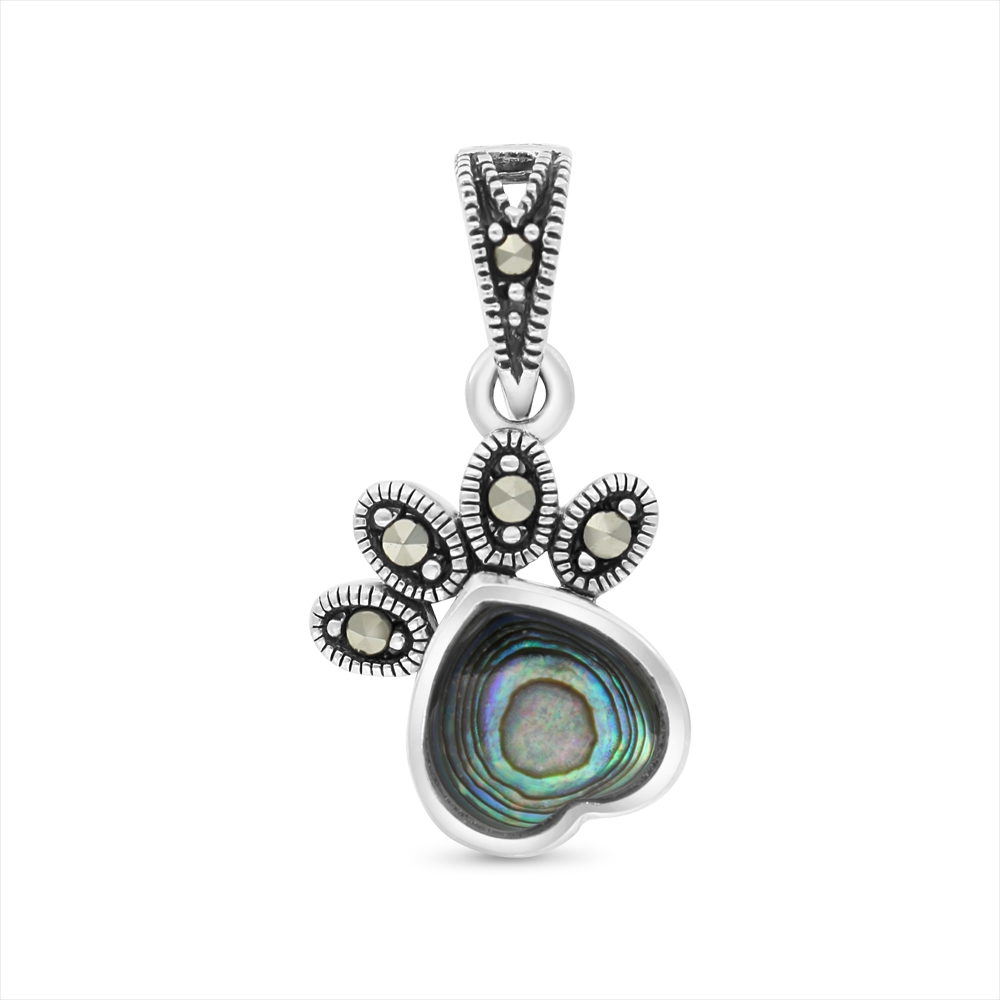 Sterling Silver 925 Pendant Embedded With Natural Blue Shell And Marcasite Stones