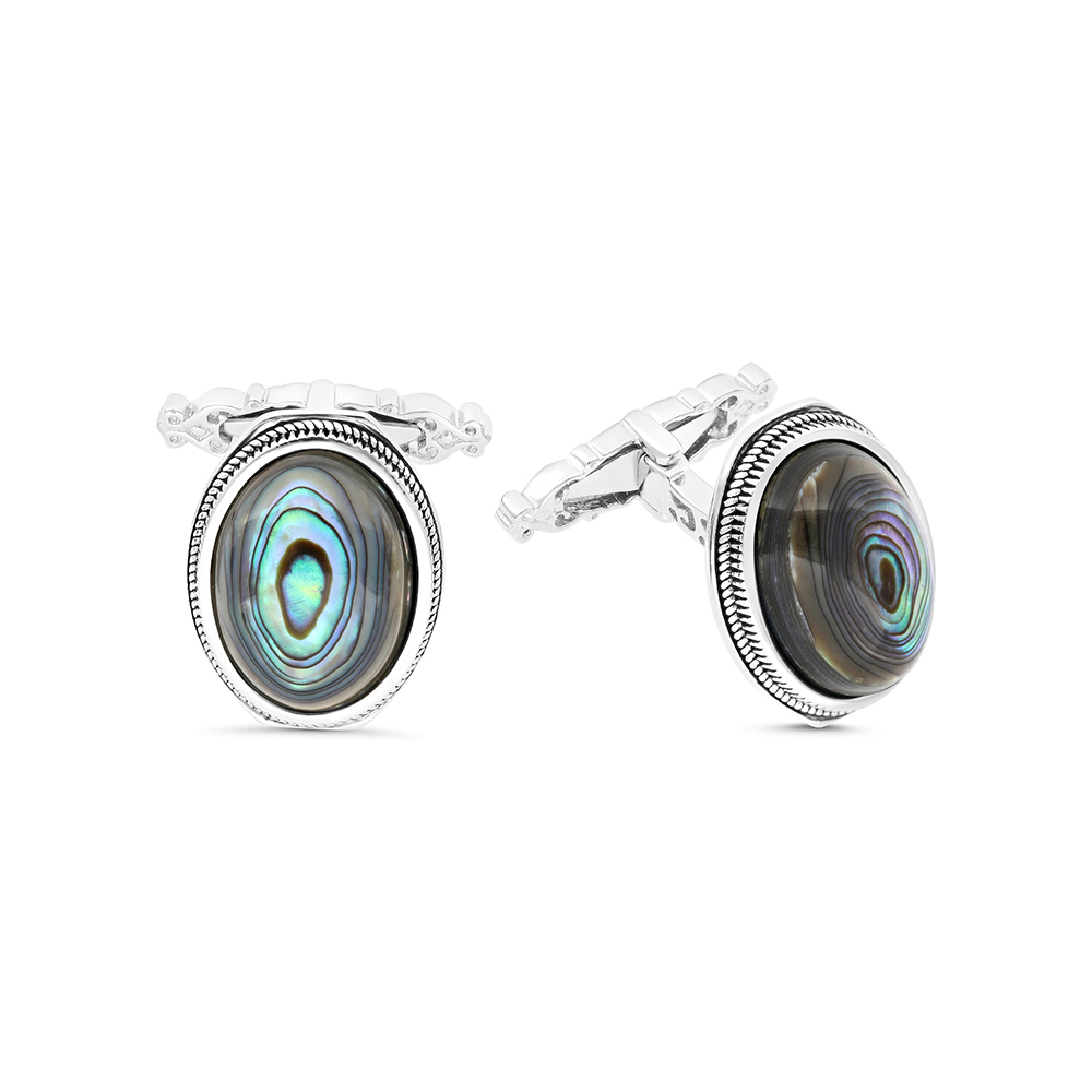 Sterling Silver 925 Cufflink Rhodium And Black Plated Embedded With Blue Shell 